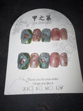 Blue pink sparkle Jia Zhi Mu nail set