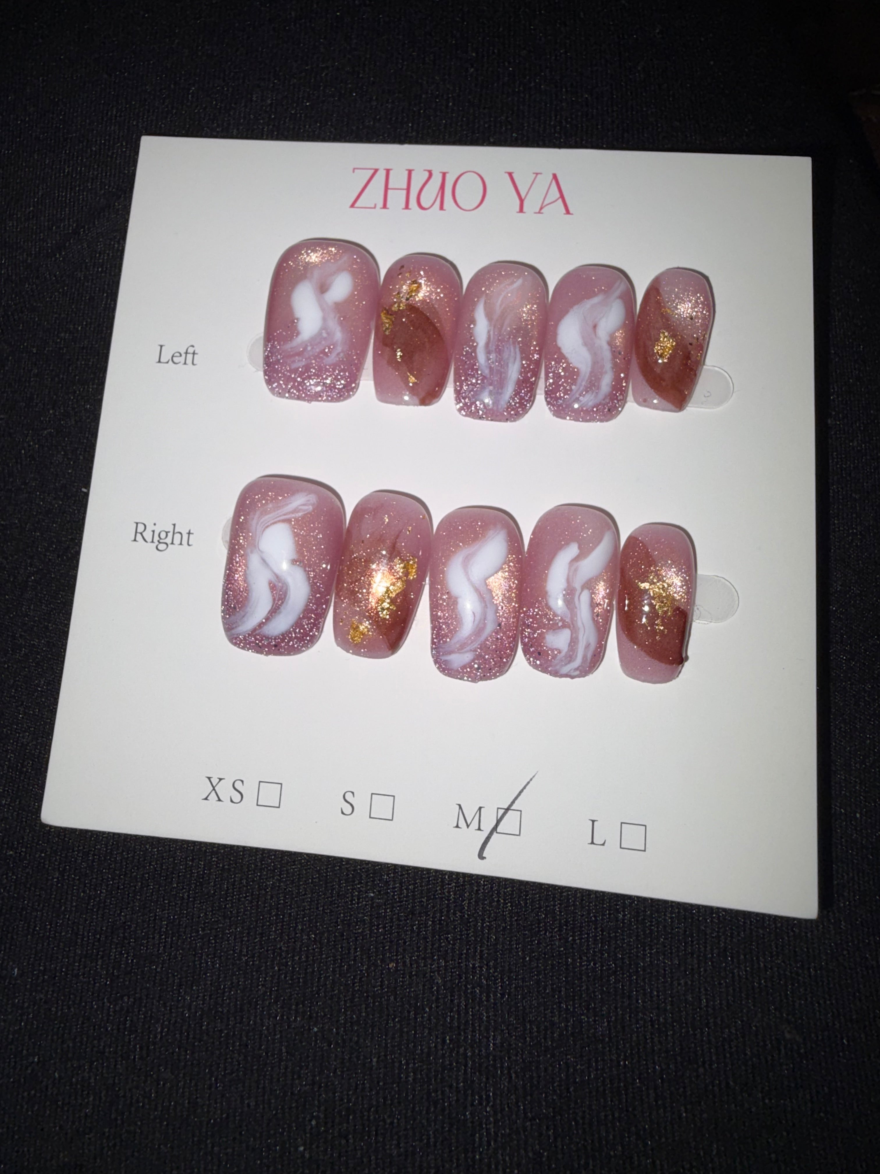 White pink gold zhuo ya press on nails