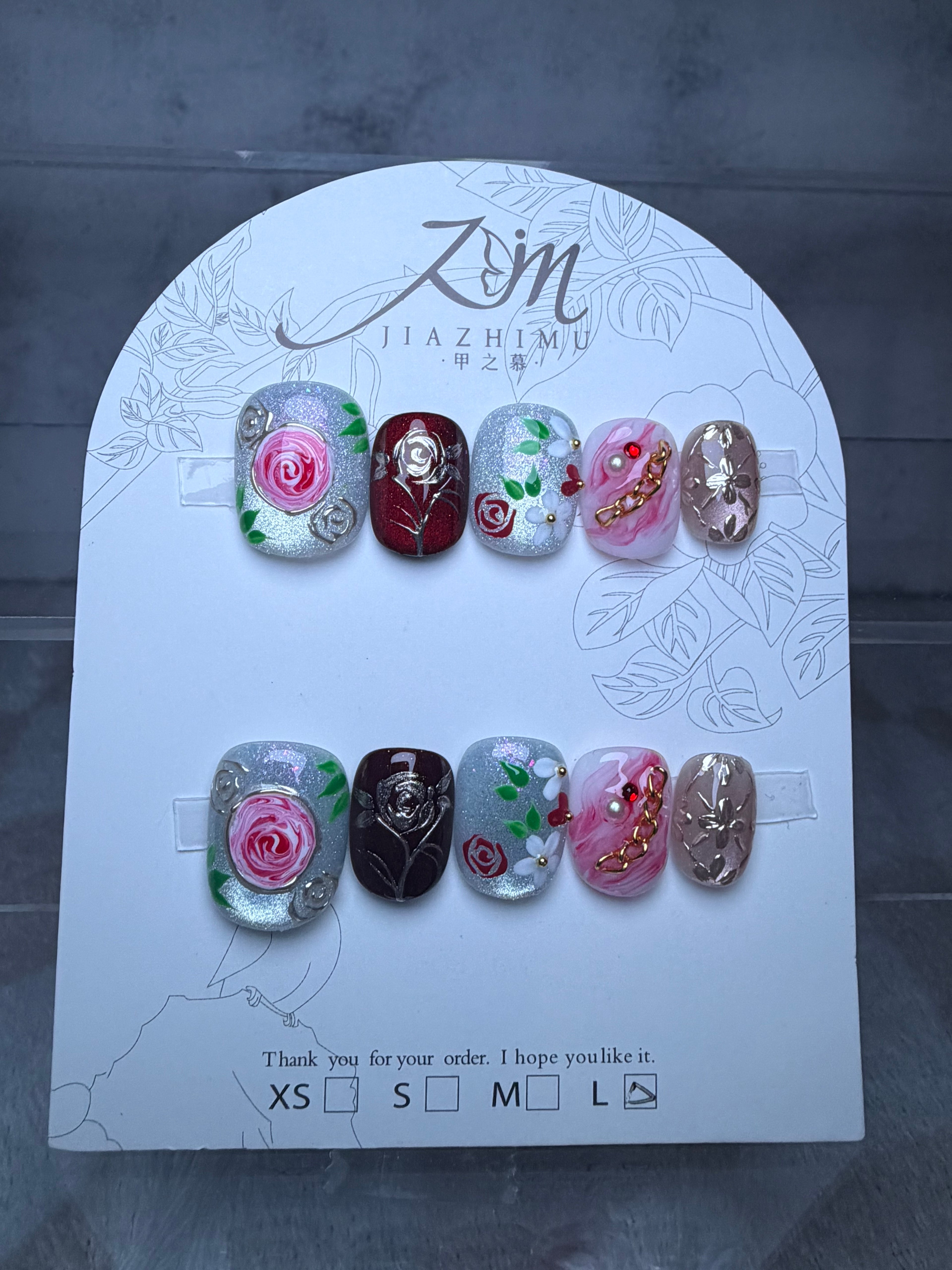 Rose themed Jia Zhi Mu nail set