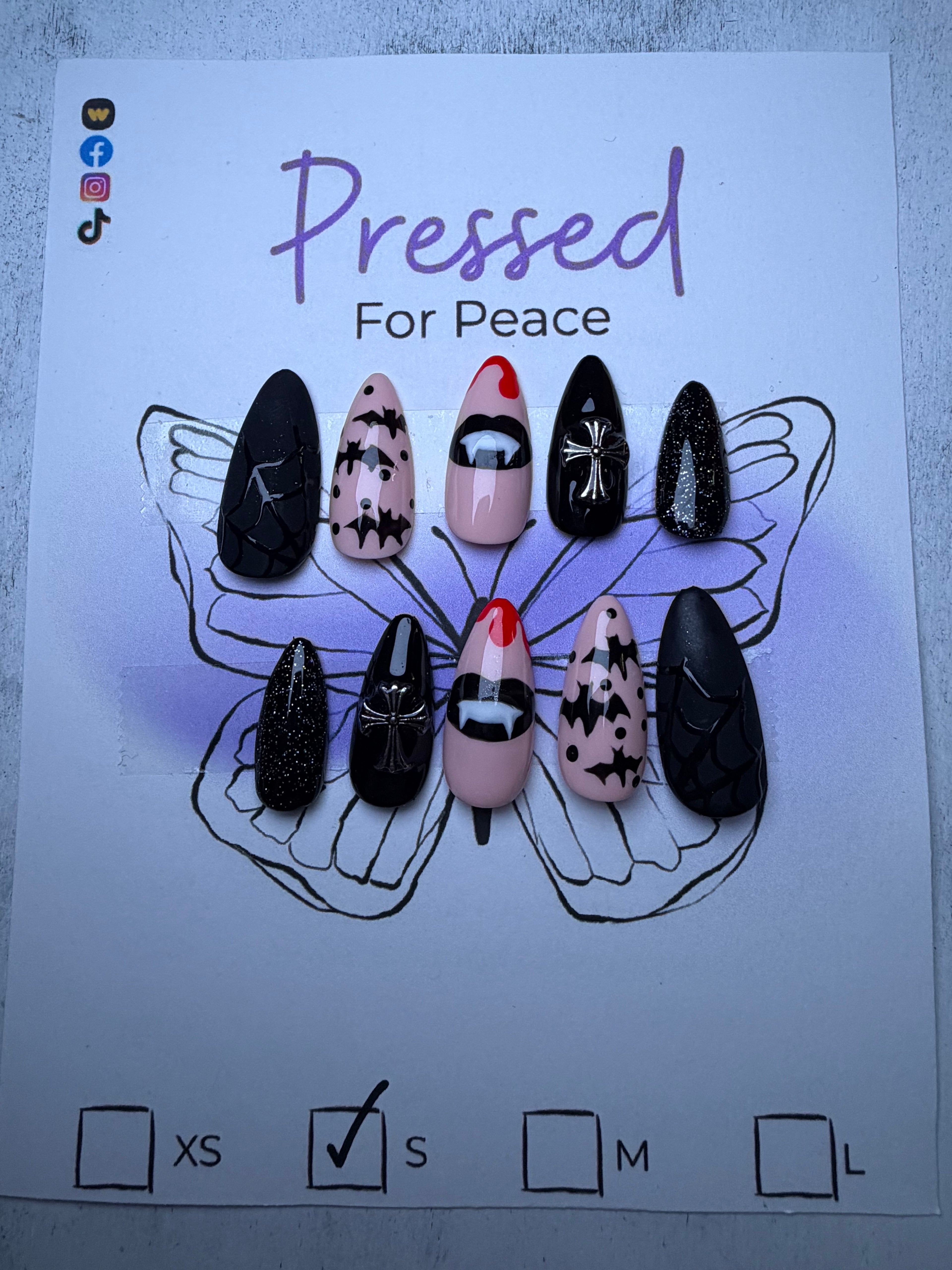 Go Batty custom press on nails
