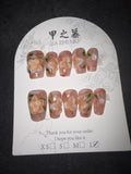 Orange floral 3D Jia Zhi Mu nail set