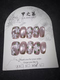 Light baby pink cateye floral Jia Zhi Mu nail set