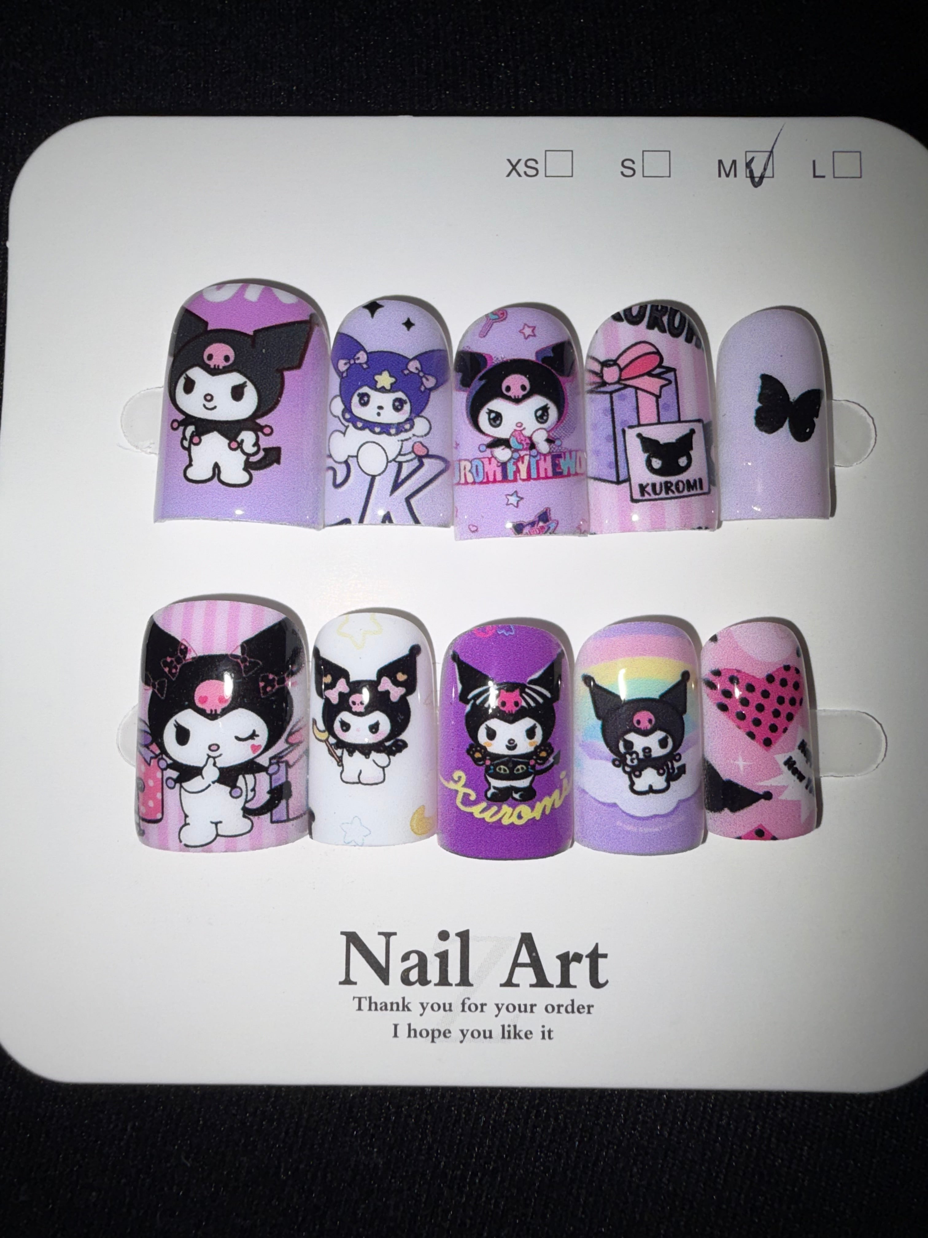 Kuromi sanrio inspired baby duck press on nails