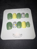 Green and yellow short press on nails