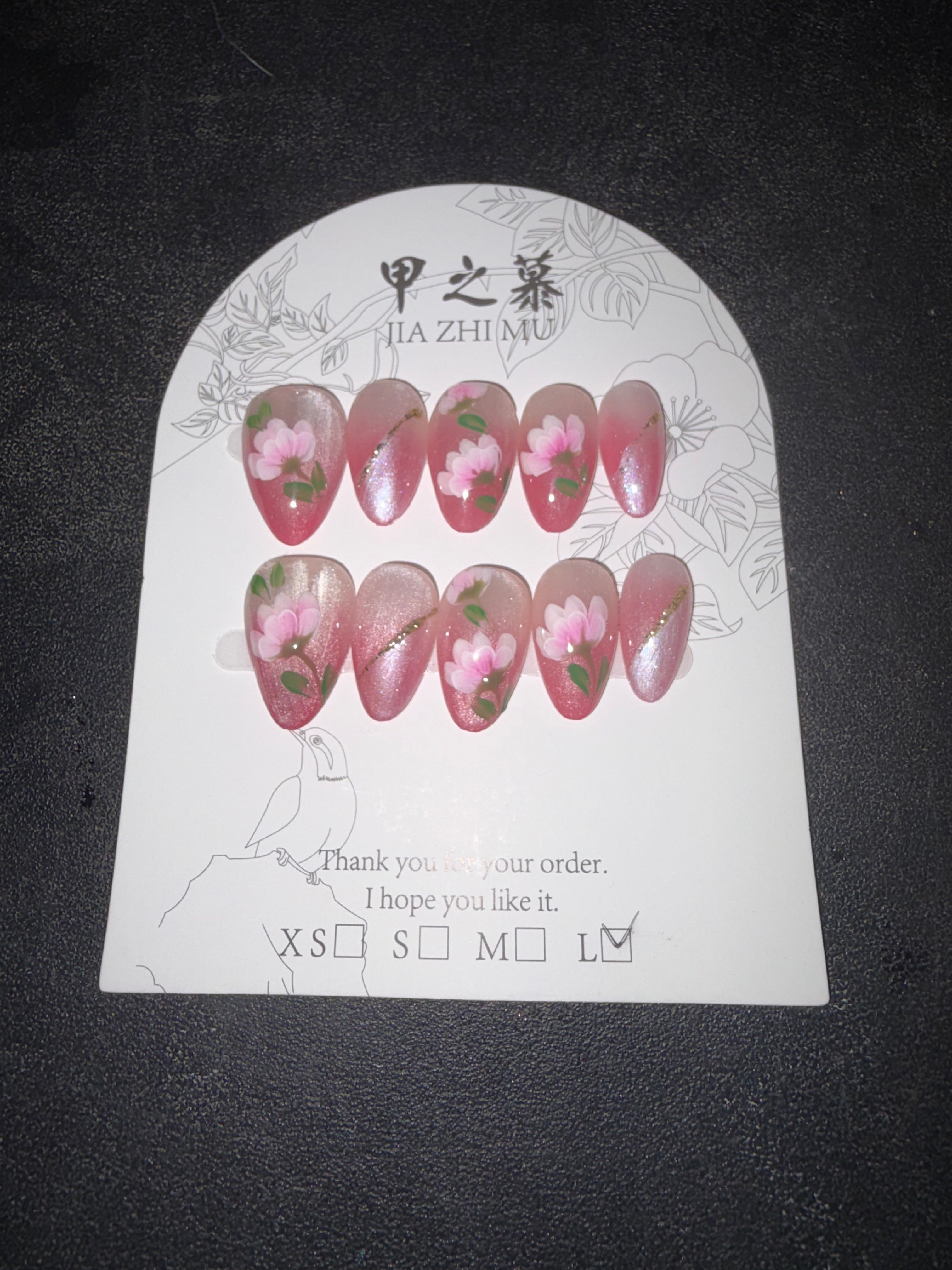 Pink ombré floral jia zhi mu nail set