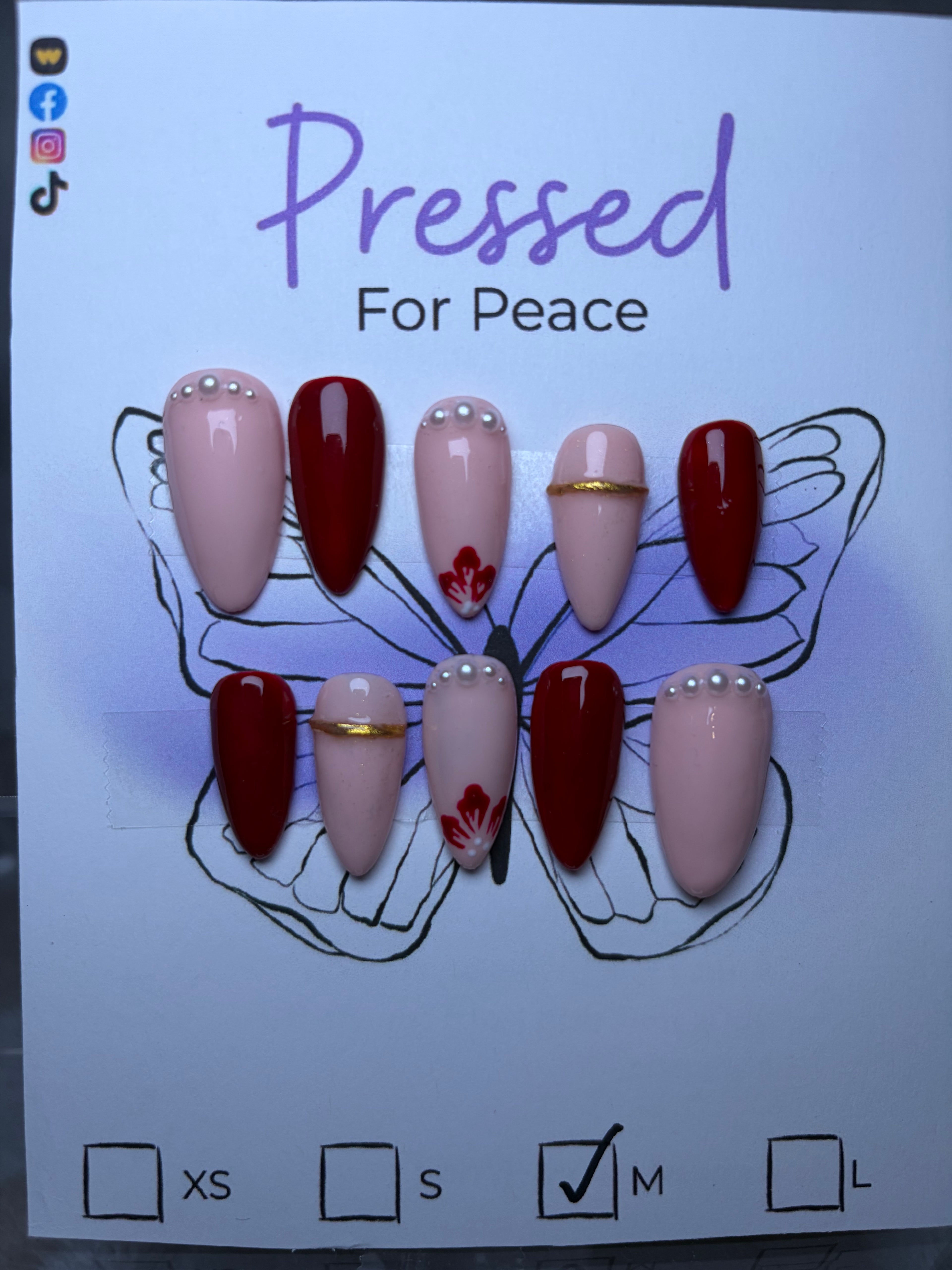 Red Flower Press on Nail set