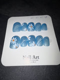 Blue short flowers press on nails