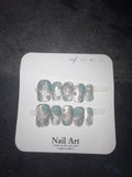 Blue white glitter butterfly press on nails