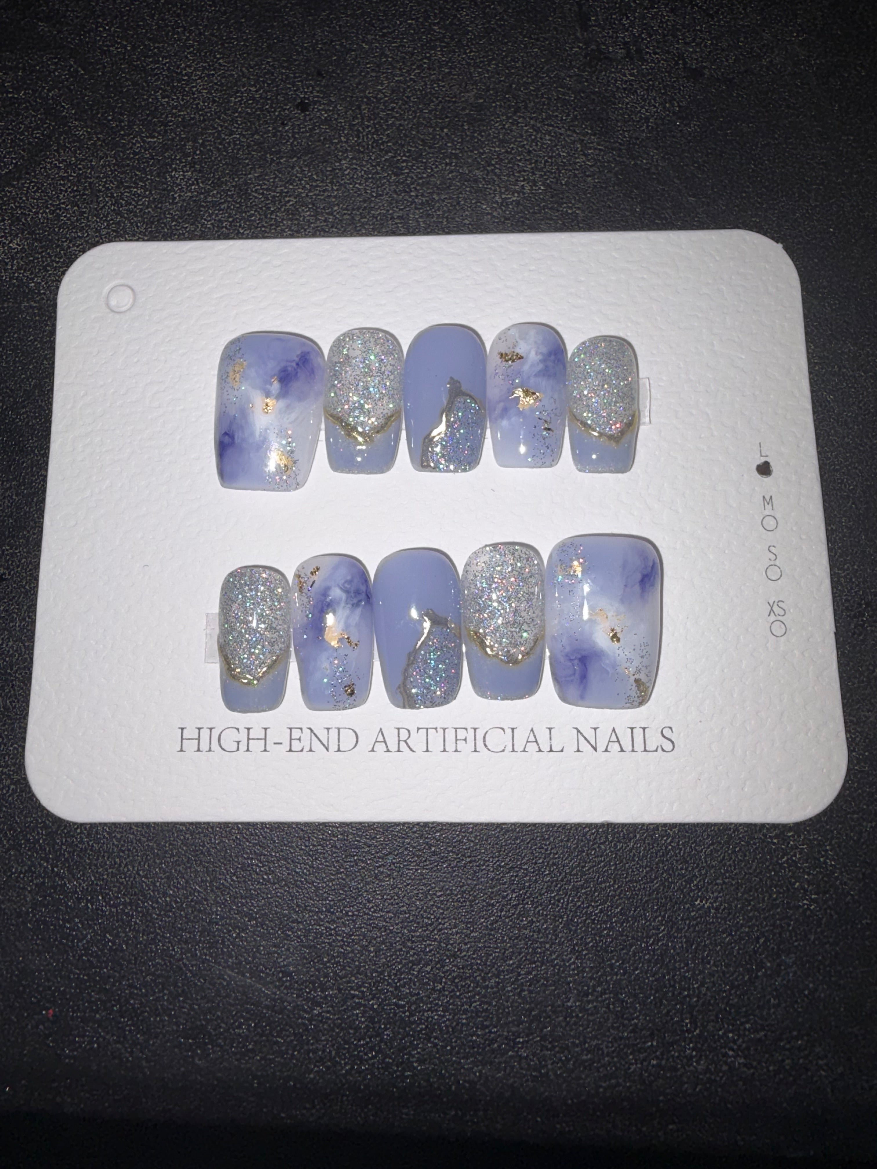 Blue Large Card Press on nail set