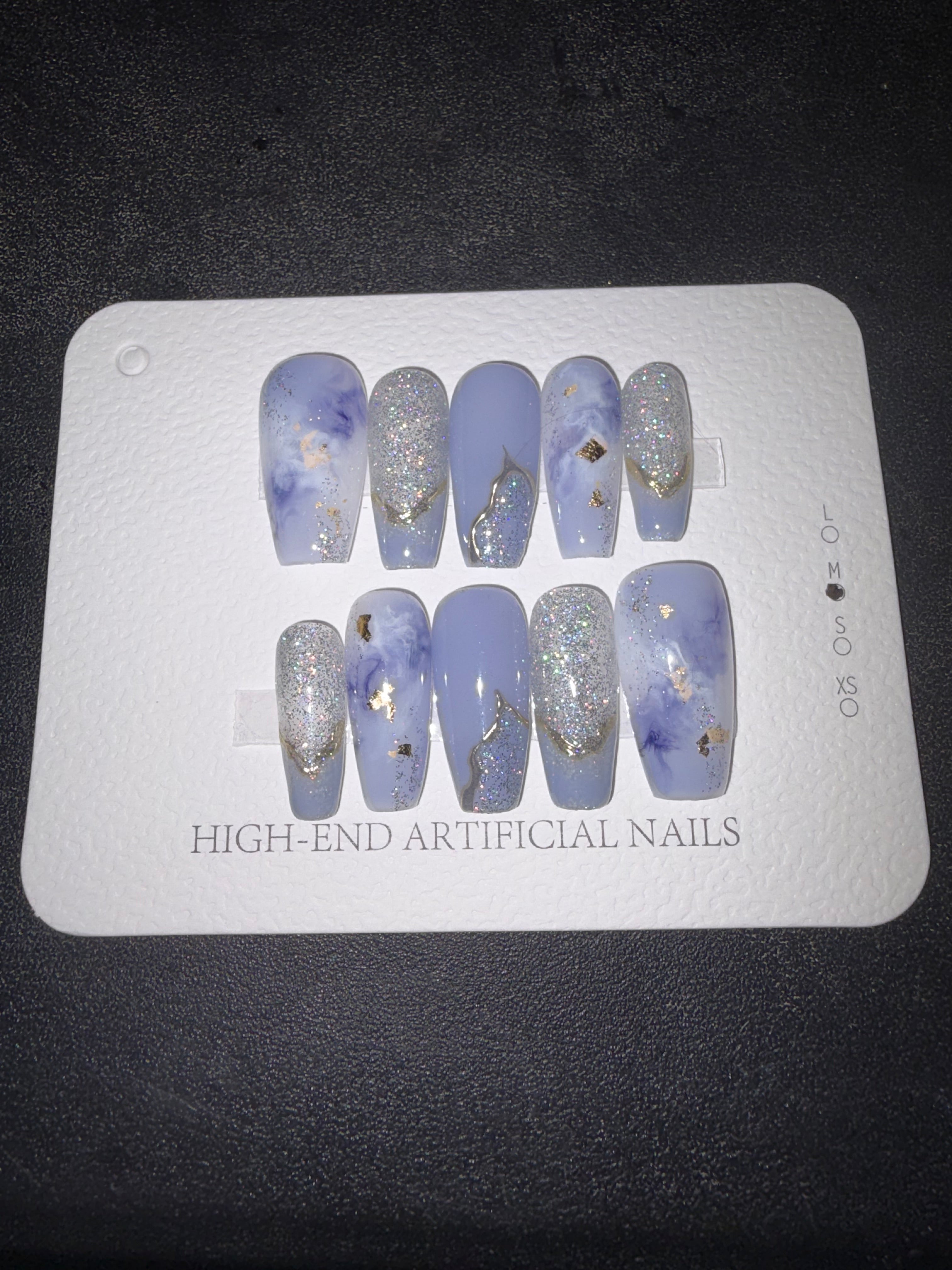 Blue Large Card Press on nail set