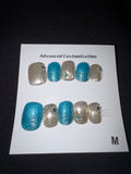 Blue brushed gold shorties press on nails
