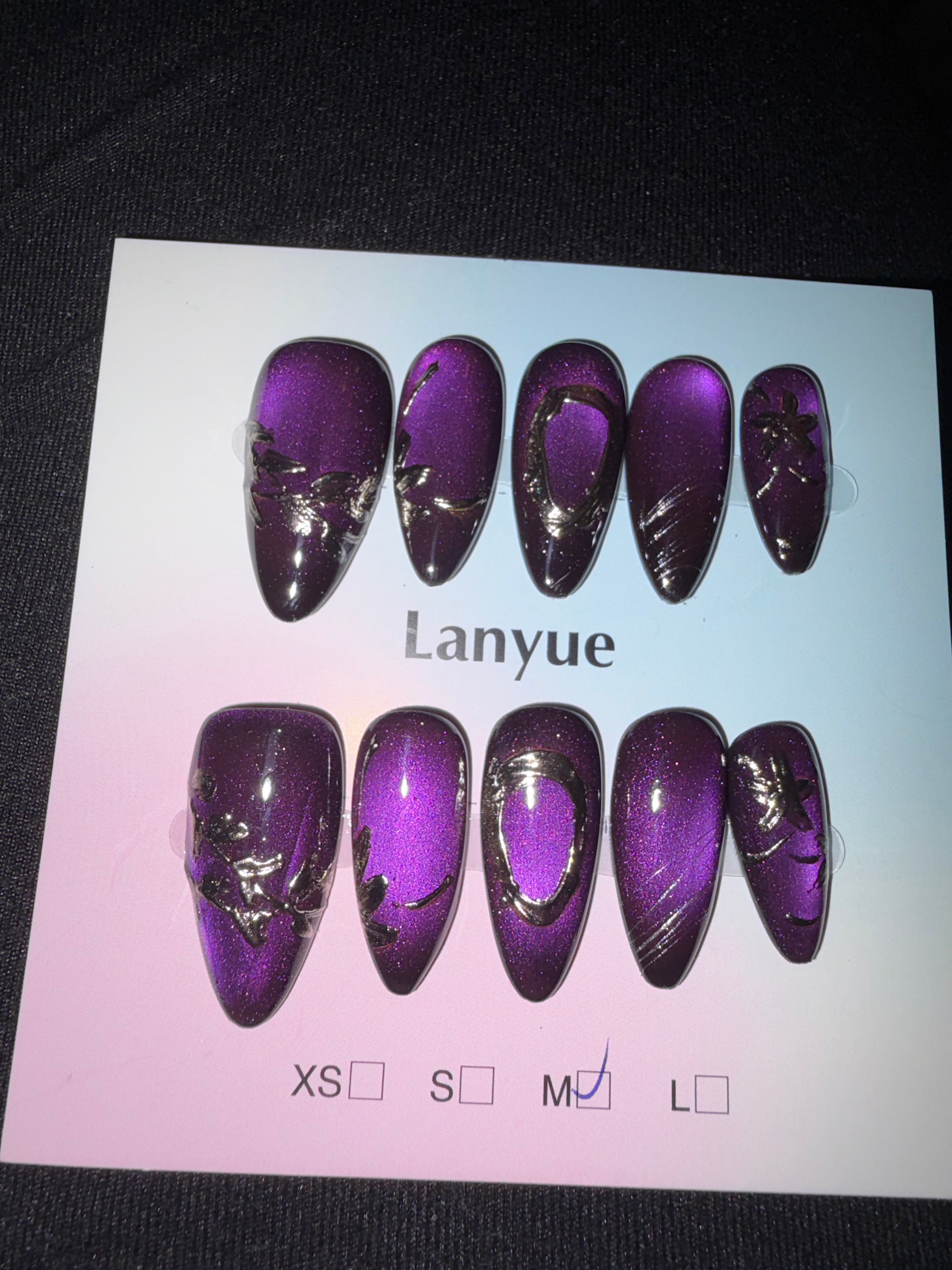 Purple silver accent press on nails