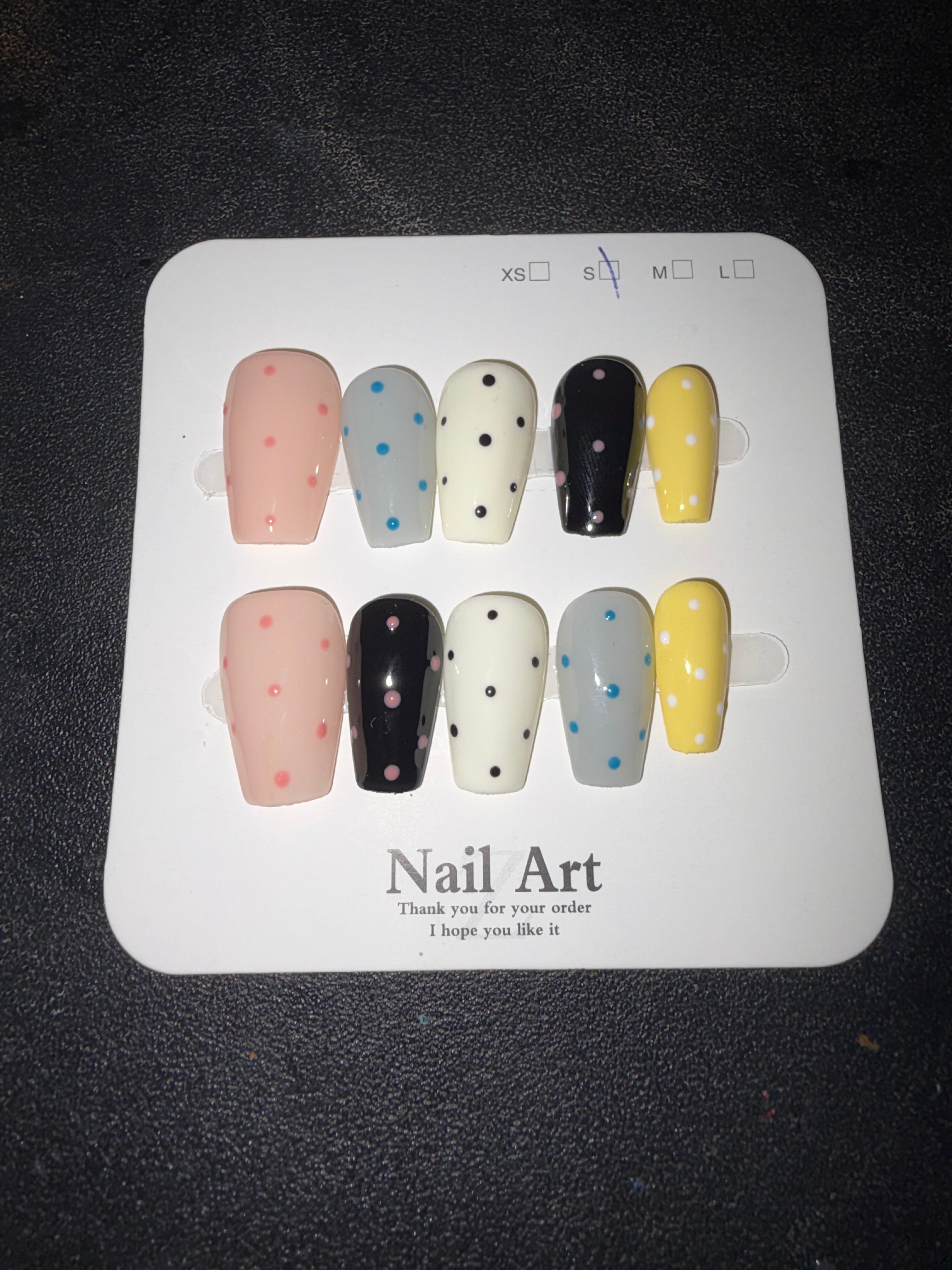 Multi-Colored polka dots press on nails