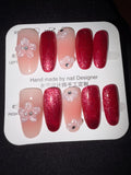 Pink sparkles 3D florals press ons