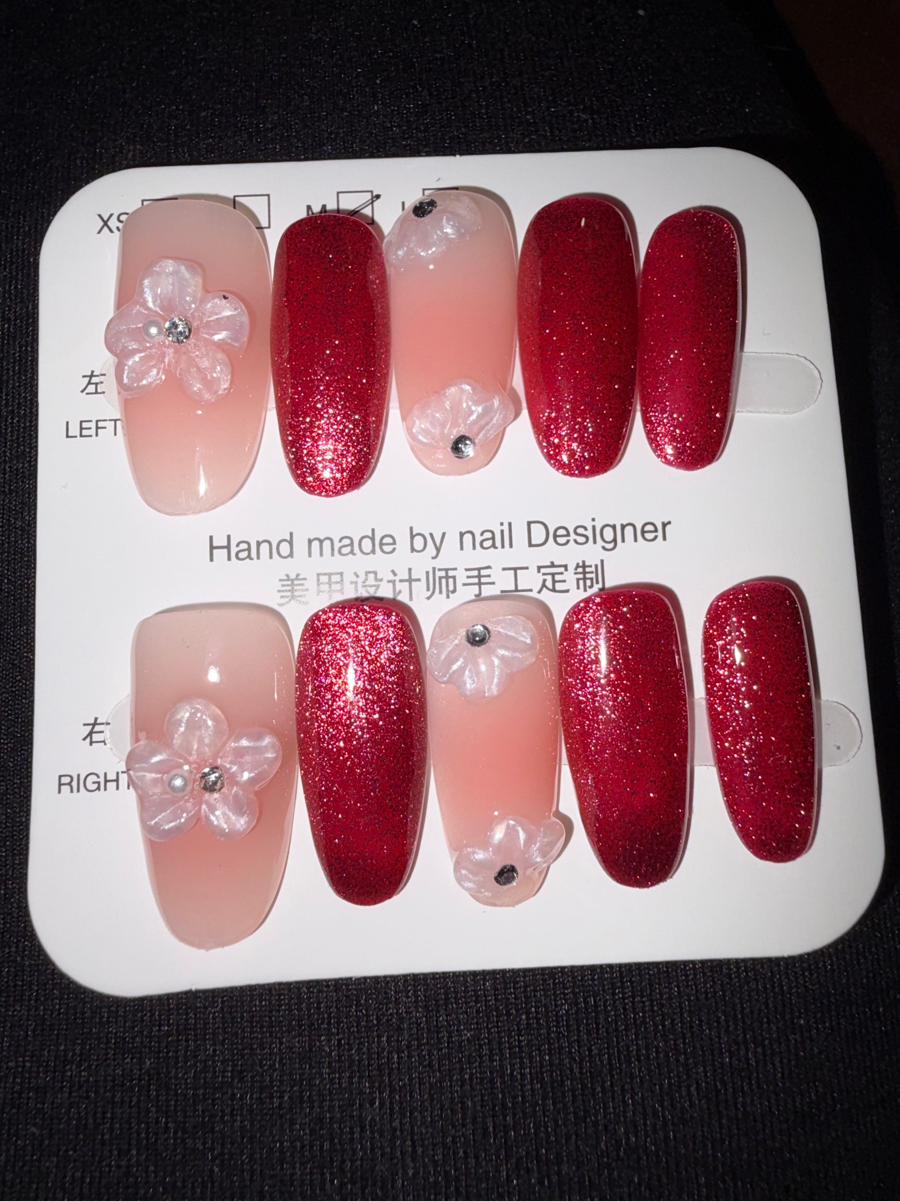 Pink sparkles 3D florals press ons