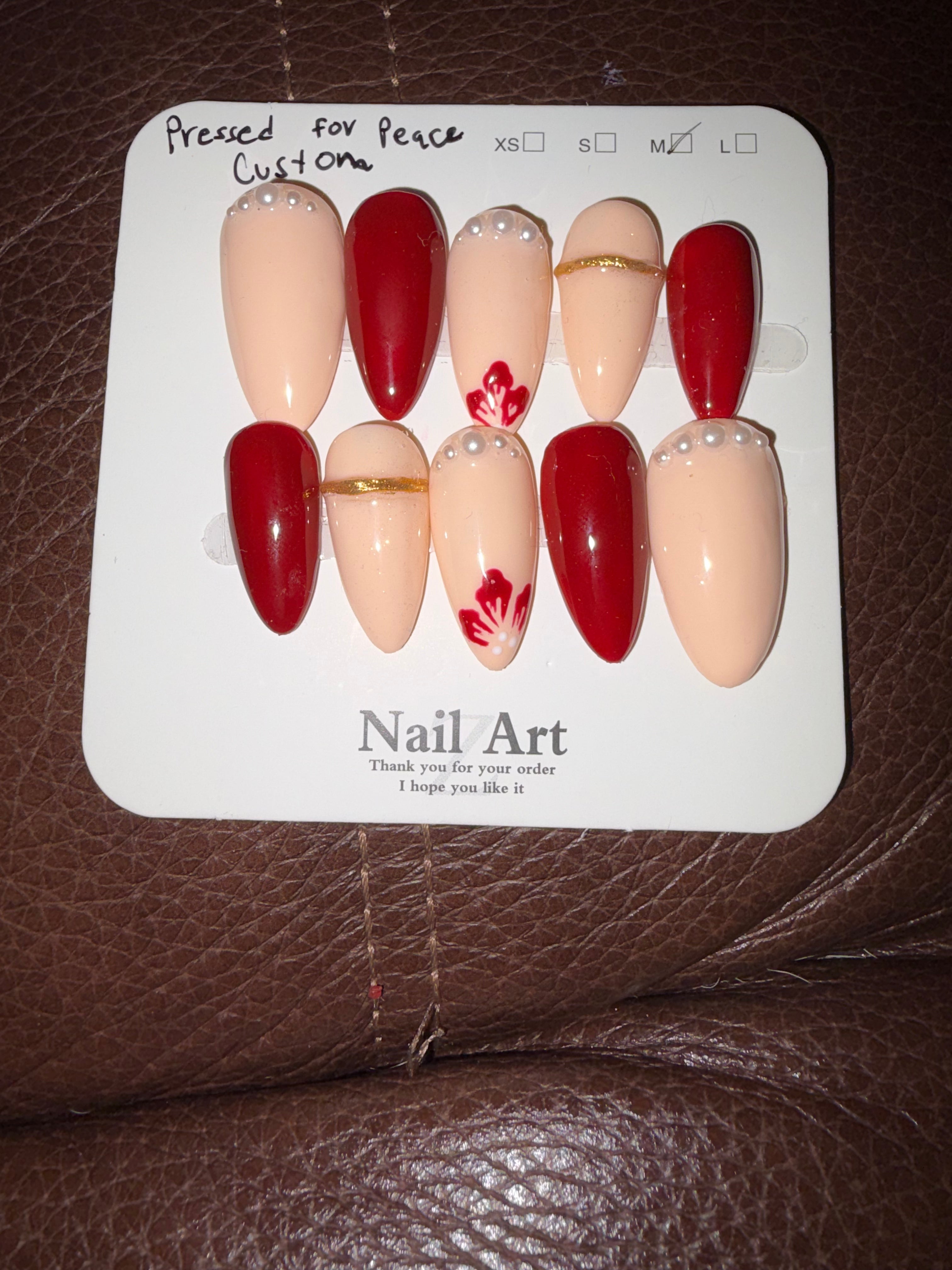 Red and Gold Custom nail set