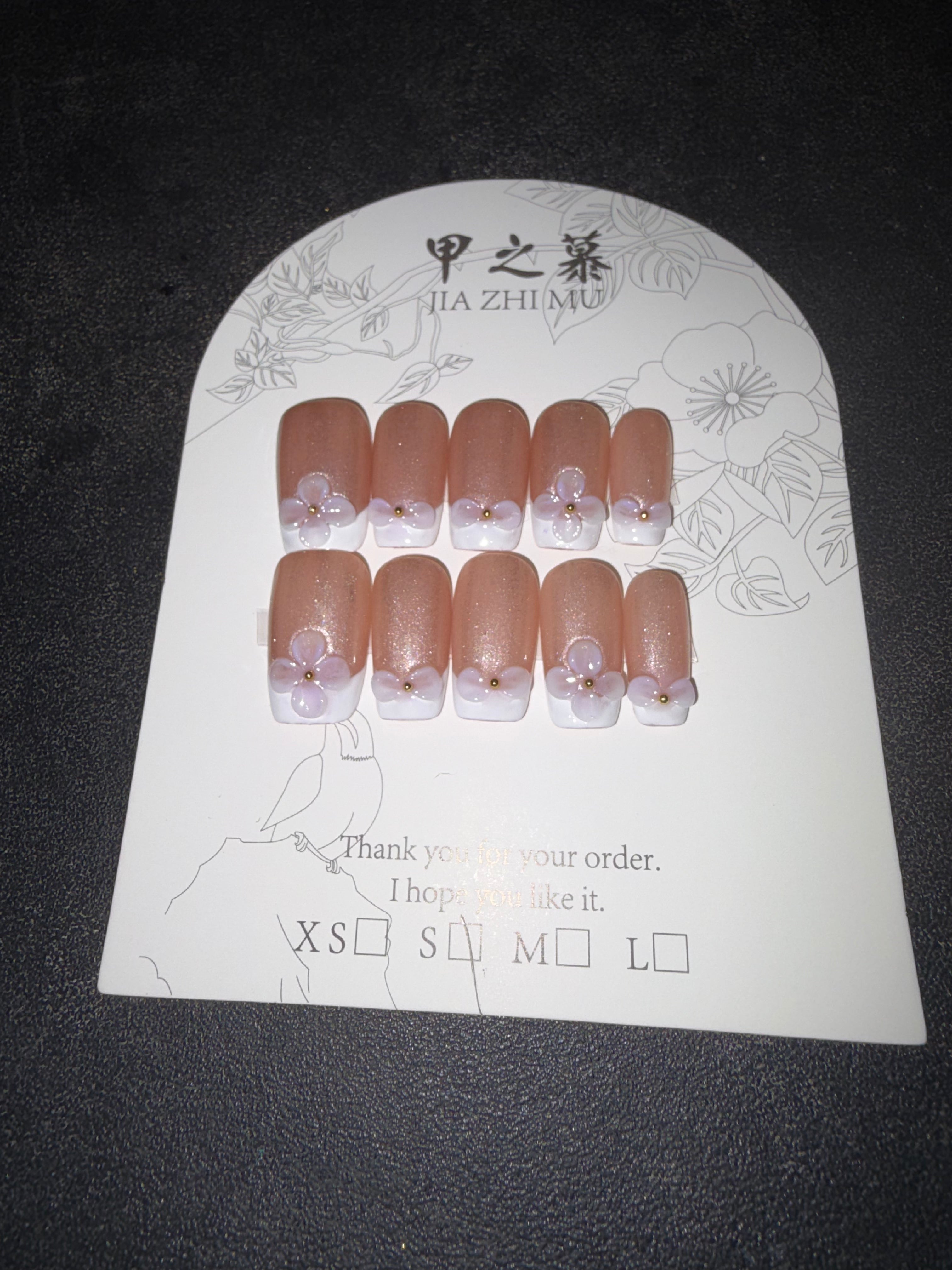 French tip floral Jia Zhi Mu nail set