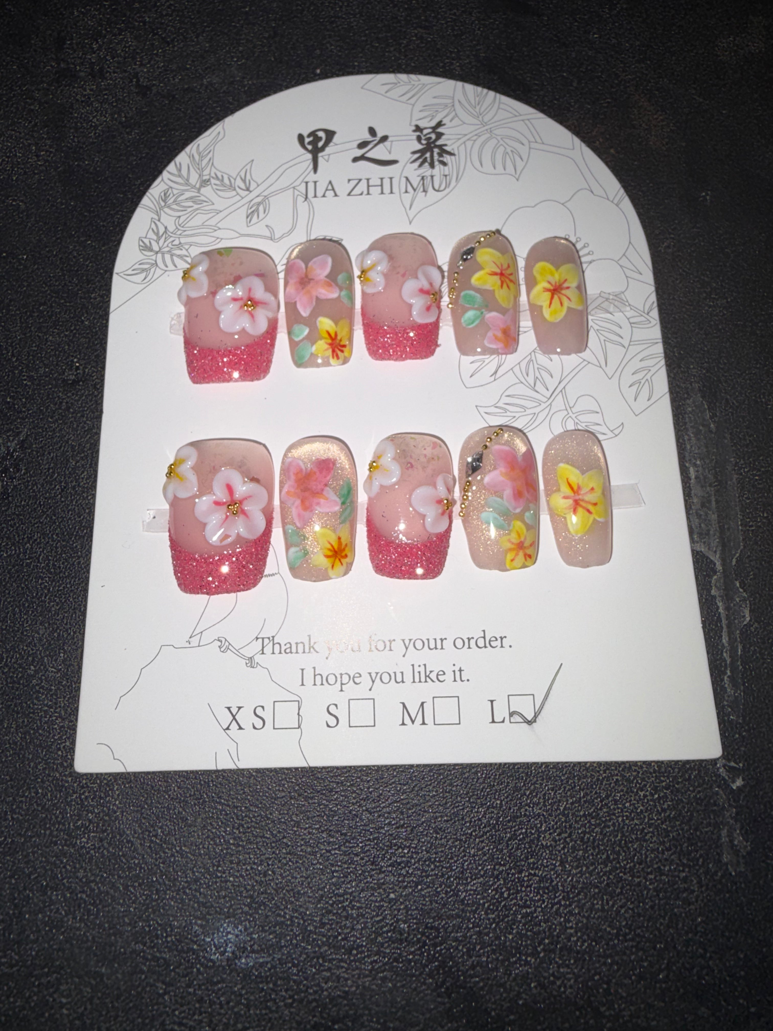 Sugar tip pink Jia Zhi Mu nail set