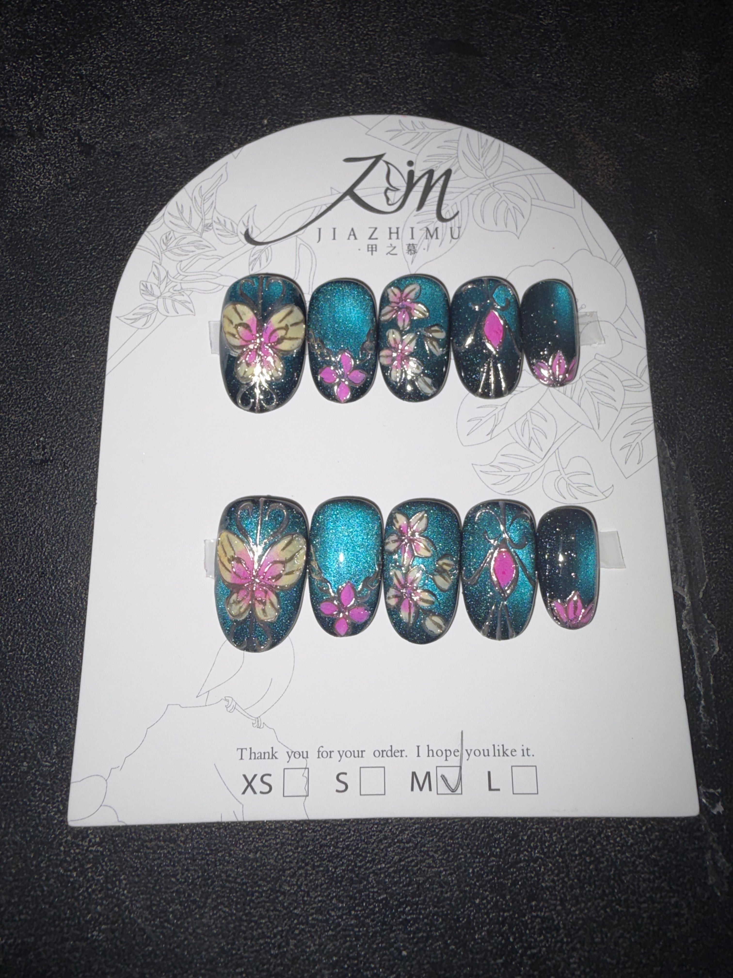 Blue cateye butterfly Jia Zhi Mu nail set