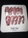 Pink cheetah rhinestones press on nails