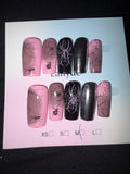 Pink and black spider alternative press on nails