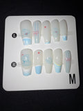White and blue doggy press on nails