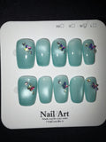 Blue cateye butterfly charm press on nails