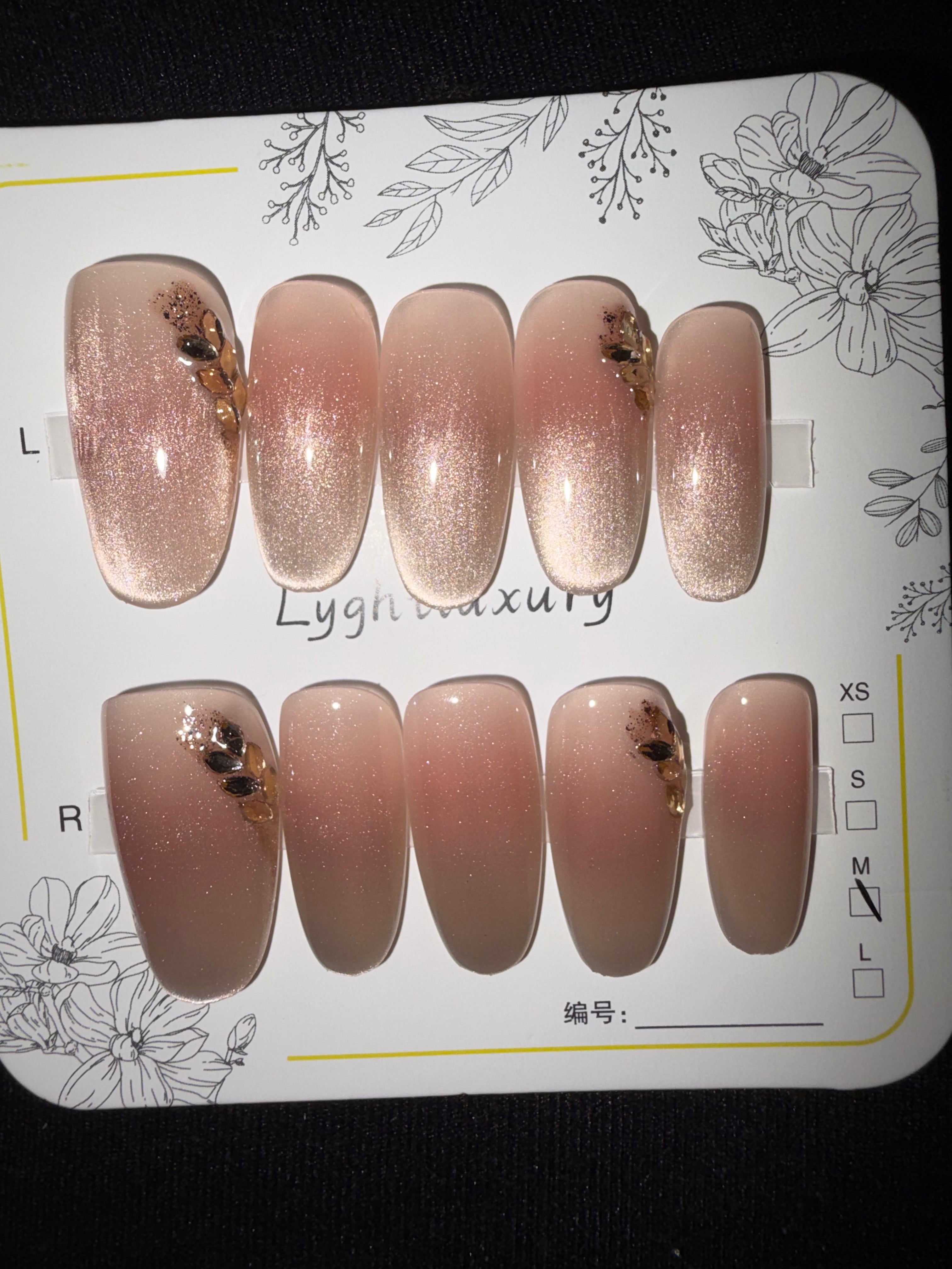 Oval leaf design press on nails
