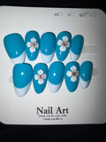 Blue and white French beachy press on nails