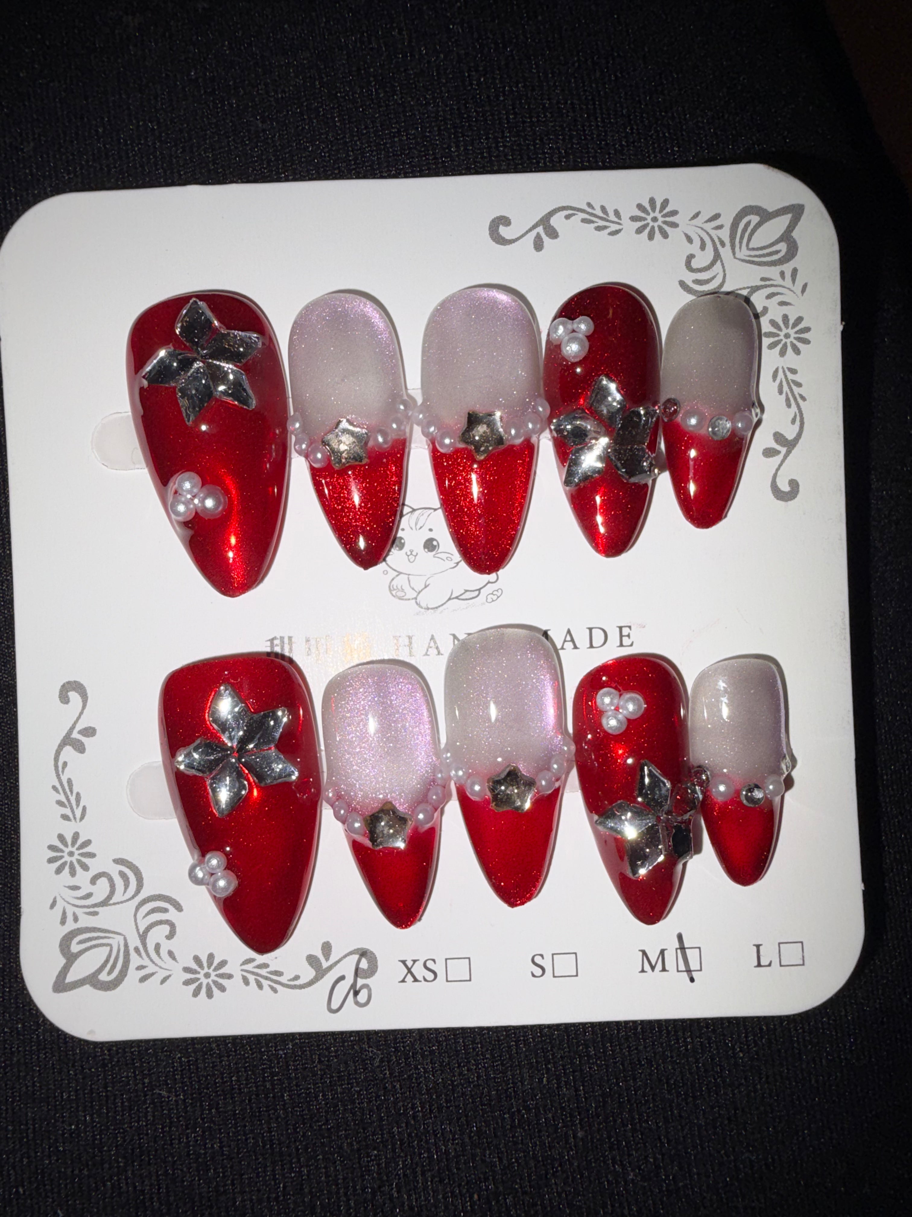 Red starry 3D press on nails