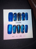 Blue butterfly design press on nails