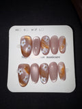 Nude Orange with white flowers press on nails