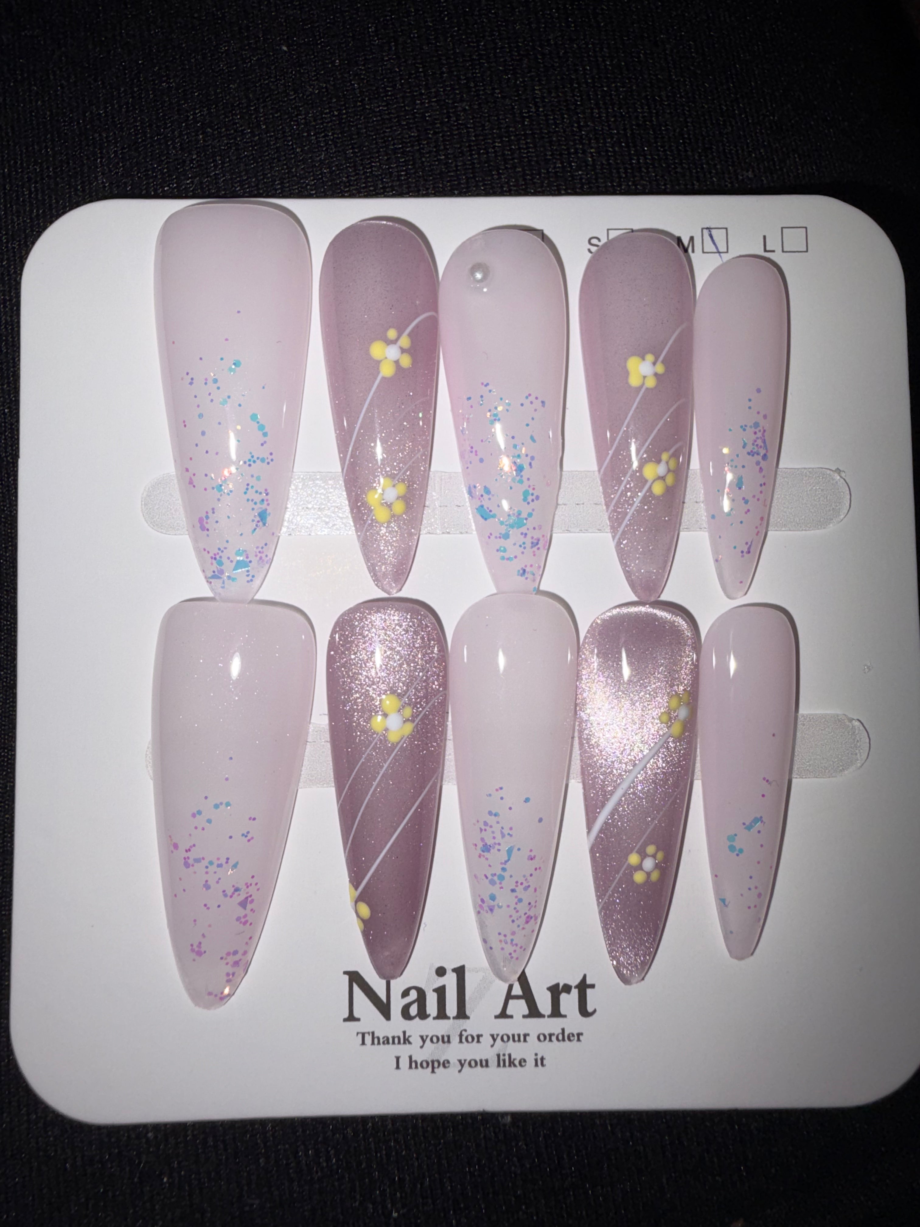 Purple stilettos with glitter press on nails