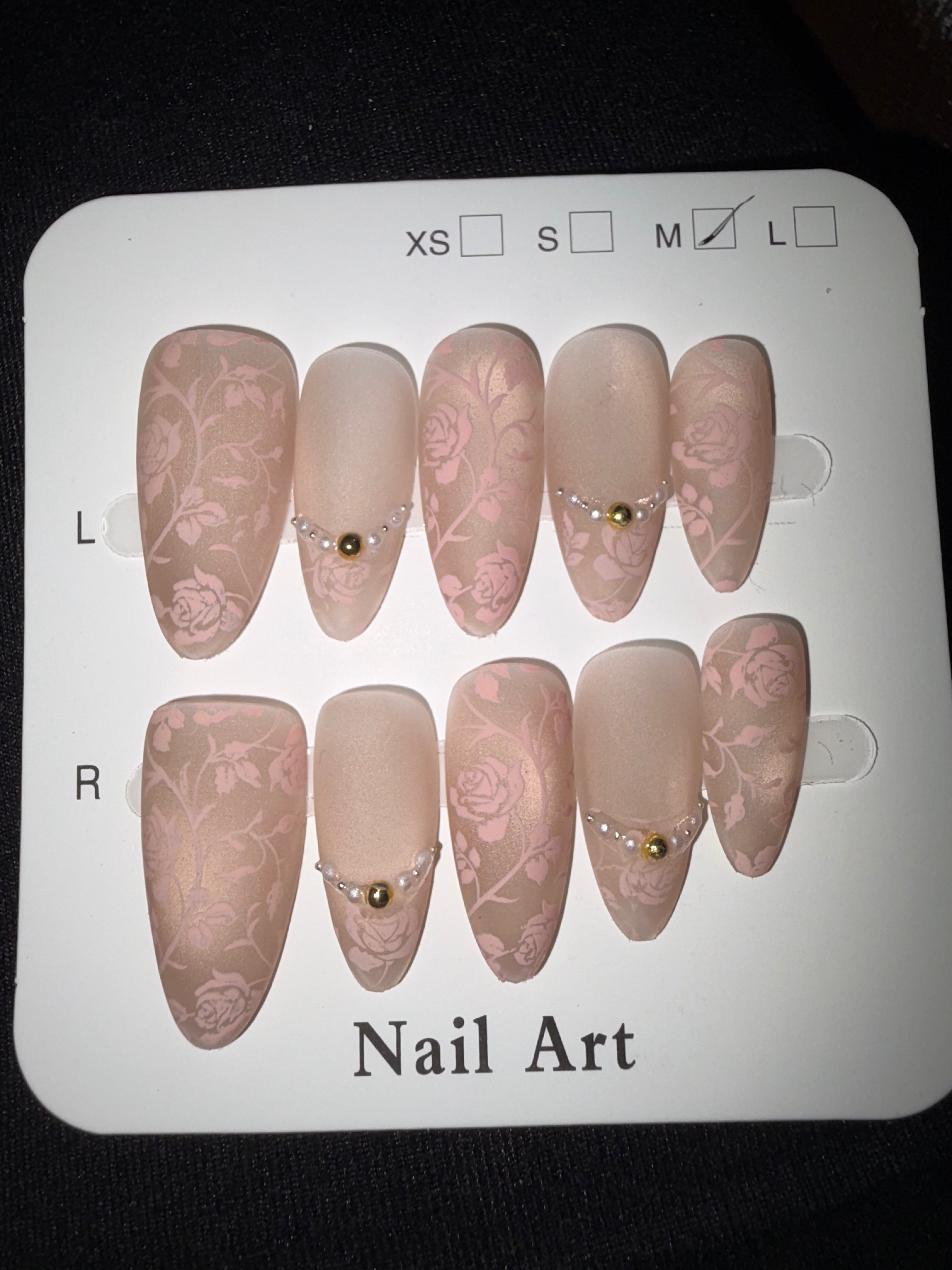 Matte coat pink floral press on nails