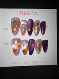 Purple, white and orange Zhuo Ya press on set