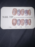Nude and light purple floral press on nails